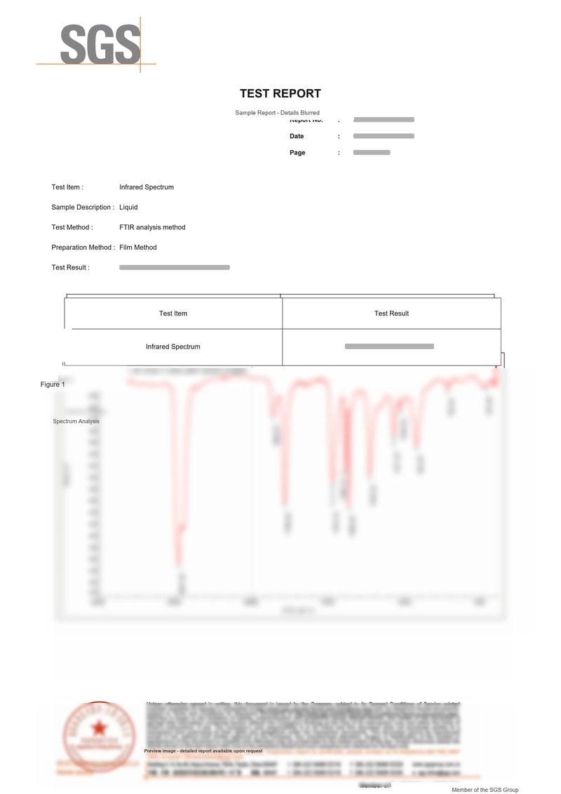 Representative sample SGS spectral analysis report — identifying details redacted for privacy